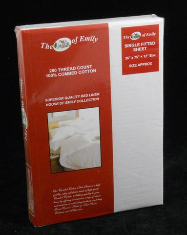 200 Thread Cotton Percale White Single Fitted Sheets 20 PCs